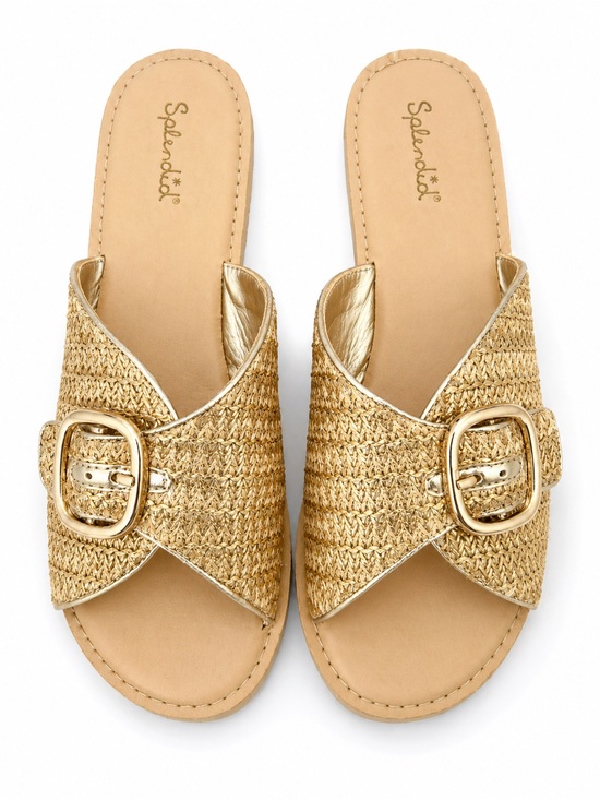 Splendid Shoes - NWT Splendid Sandy Raffia Gold Woven Buckle Slide Sandals Size 10 NWT